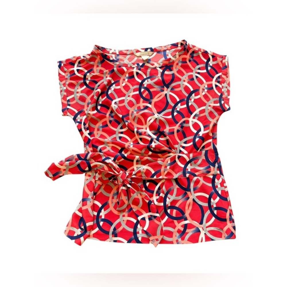 Banana Republic Geometric Chain Link Blouse Red Corporate Chic Small Petite